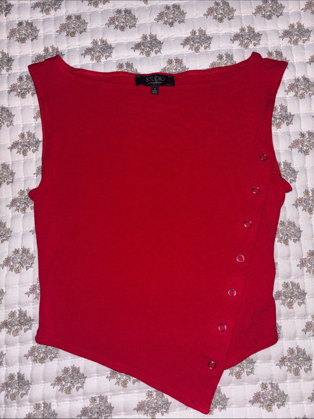 Studio Red Asymmetric Snap-Button Tank Top